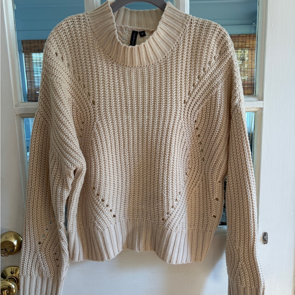 moon & madison Cream Ribbed Crewneck Sweater